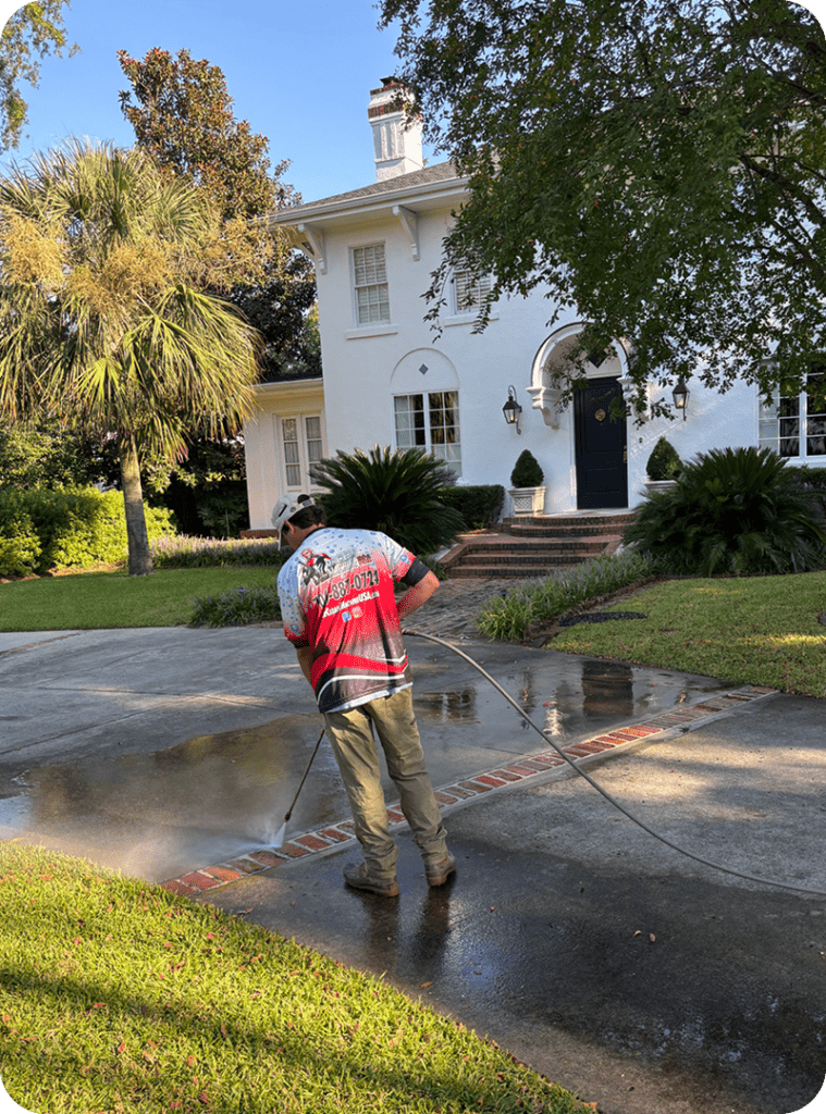 employee pressure washing